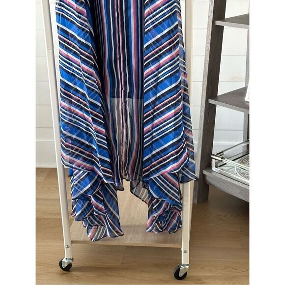 BEBE Dress Striped Blue Coral Black Sheer Sun Dress w Pockets & V Neck Women’s X - Picture 3 of 9